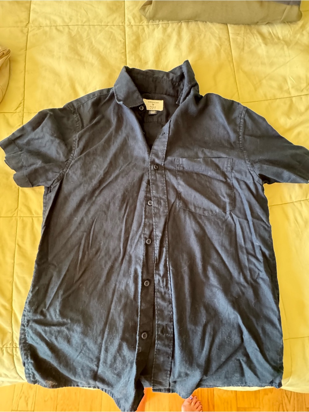 American Eagle Outfitters Dark Navy Short-Sleeve Button Shirt